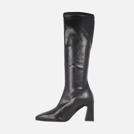 Botas de tacón alto con caña elástica imitación piel