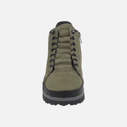 Botines de piel nobuck con cordones elásticos y cremallera