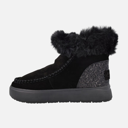 Botas australianas Alpena en serraje negro con talón de glitter