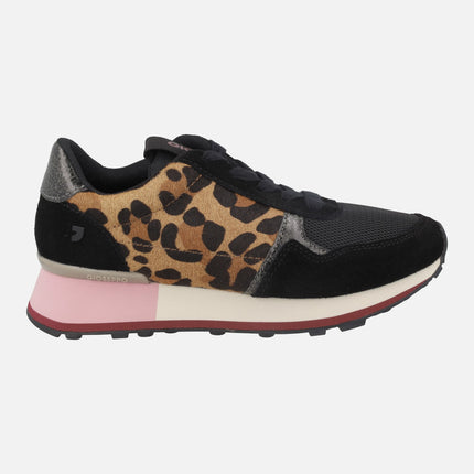 Zapatillas deportivas combinadas en negro y leopardo Chesaning