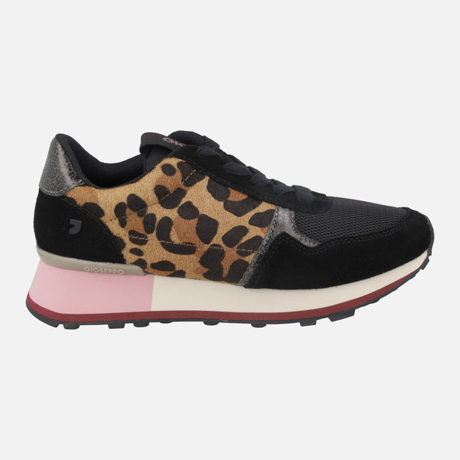 Zapatillas deportivas combinadas en negro y leopardo Chesaning