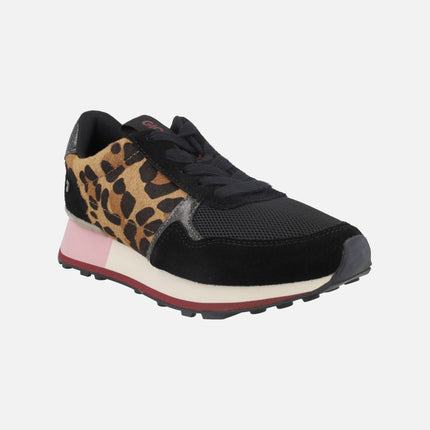 Zapatillas deportivas combinadas en negro y leopardo Chesaning