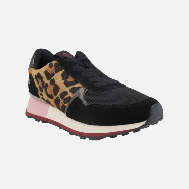Zapatillas deportivas combinadas en negro y leopardo Chesaning