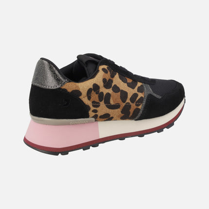 Zapatillas deportivas combinadas en negro y leopardo Chesaning
