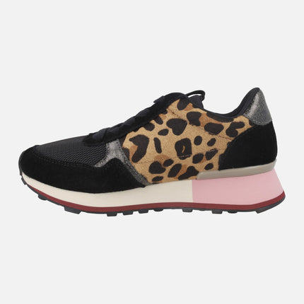 Zapatillas deportivas combinadas en negro y leopardo Chesaning