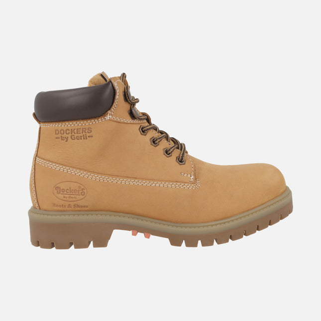 Botas de cordones para hombre en piel nobuck amarilla