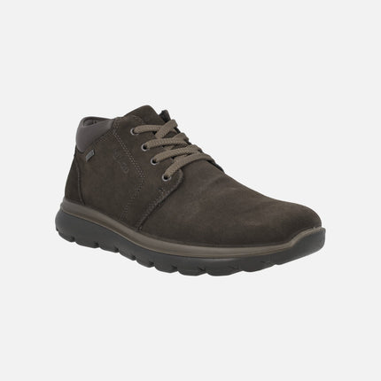 Botines de cordones para hombre en serraje marrón con membrana Gore tex