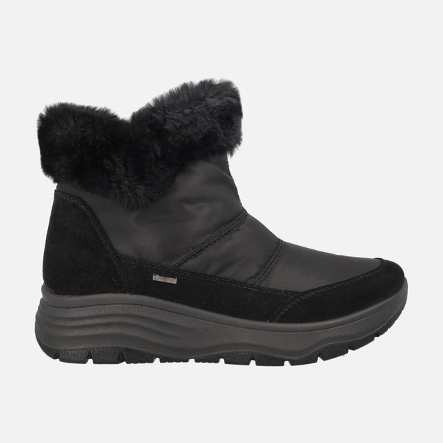 Botines negros GORE TEX en piel y tejido con vuelta de pelo