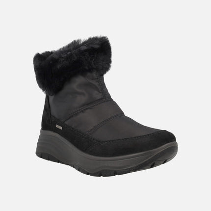 Botines negros GORE TEX en piel y tejido con vuelta de pelo