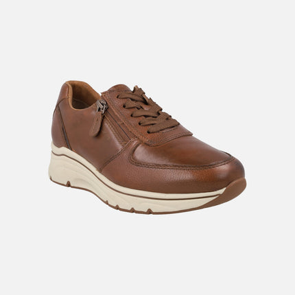 Deportivas de piel con cordones y cremallera lateral