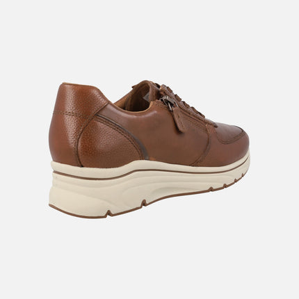 Deportivas de piel con cordones y cremallera lateral