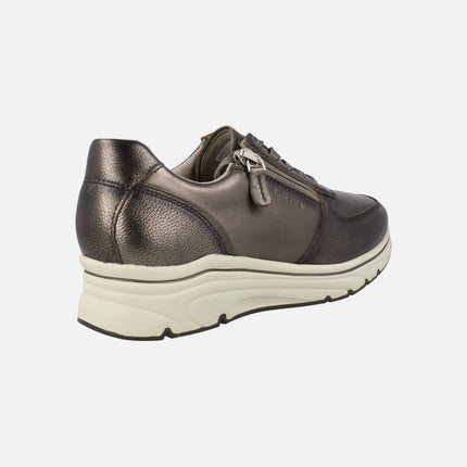 Deportivas de piel con cordones y cremallera lateral