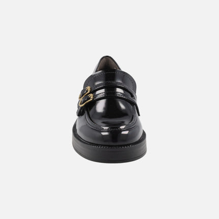 Mocasines negros de florentik con adorno de dos tiras con hebillas