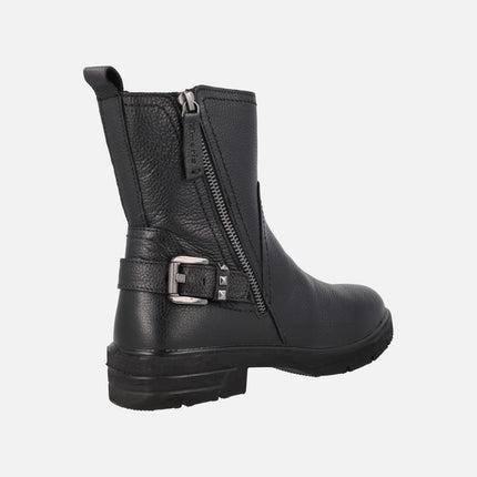 Botines de mujer en piel negra con hebilla y cremalleras