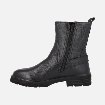 Botines de mujer en piel negra con hebilla y cremalleras