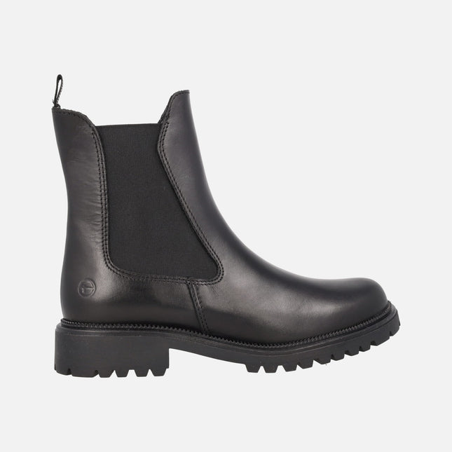 Botines negros de piel estilo Chelsea con forro de pelo