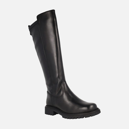 Botas altas para mujer en piel negra con caña elástica
