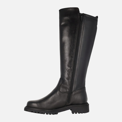 Botas altas para mujer en piel negra con caña elástica