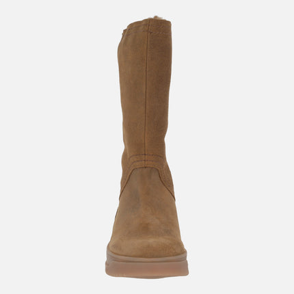 Botas altas Gisell en serraje cuero Waterproof con foro de pelo