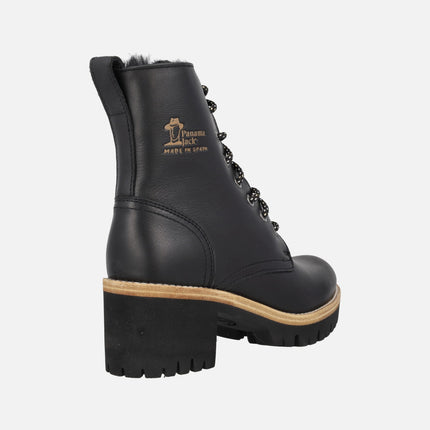 Botines de tacón con cordones Padma en piel negra con forro de pelo