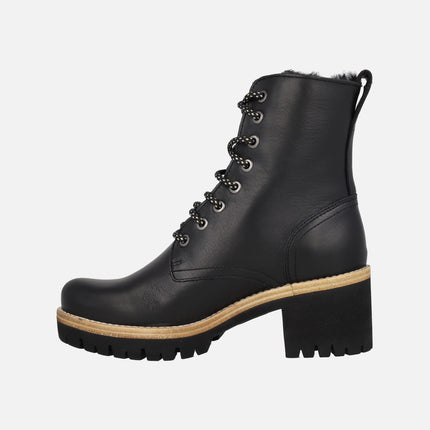 Botines de tacón con cordones Padma en piel negra con forro de pelo