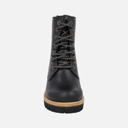 Botines de tacón con cordones Padma en piel negra con forro de pelo