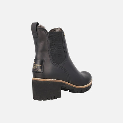 Botines chelsea de tacón con forro de pelo Pia trav B1 negro