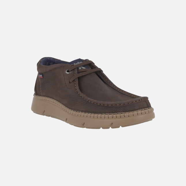 Men's low ankle boots in nubuck leather with lace-up closure