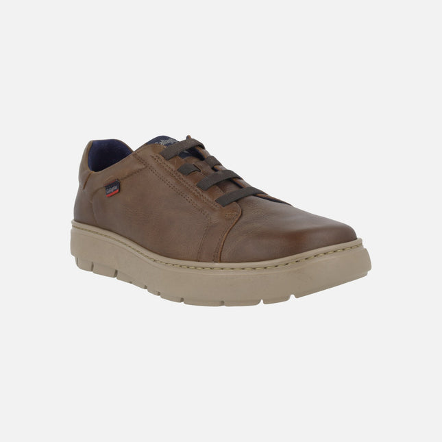 Men's leather sneakers with elastic laces