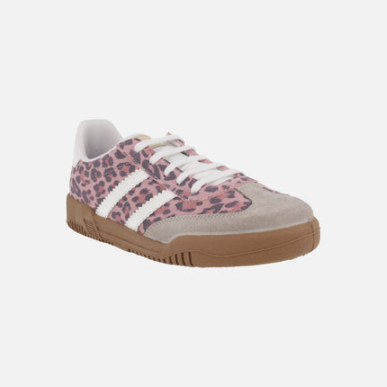 Zapatillas deportivas en serraje print leopardo con suela caramelo