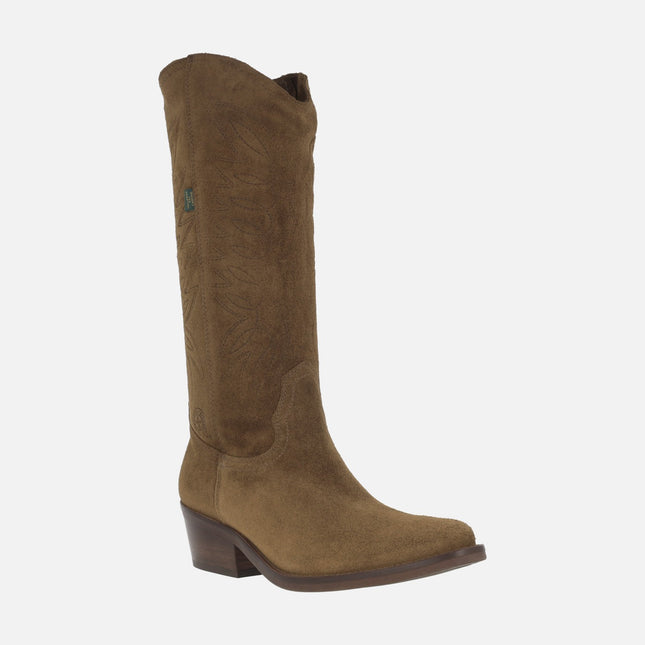 Botas de serraje estilo cowboy con bordados DKT67 Oil capuccino