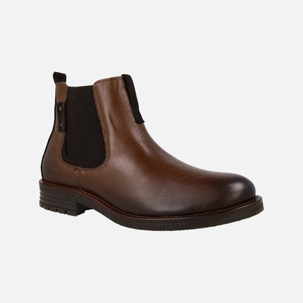 Botines con elástico exterior en piel marrón para hombre