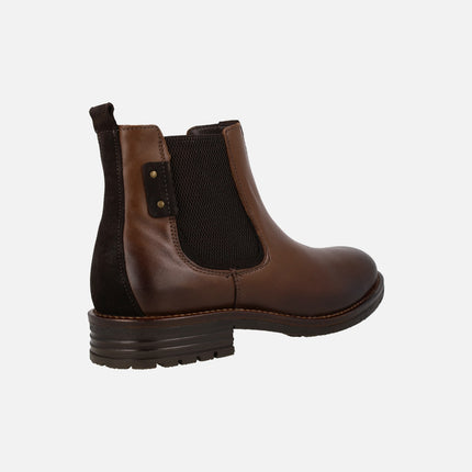 Botines con elástico exterior en piel marrón para hombre