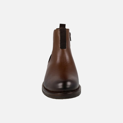 Botines con elástico exterior en piel marrón para hombre