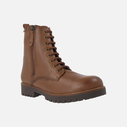 Botines de piel estilo militar con cordones y cremallera exterior