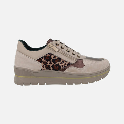 Zapatos deportivos en combinado leopardo con cremallera lateral