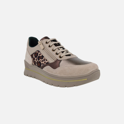 Zapatos deportivos en combinado leopardo con cremallera lateral