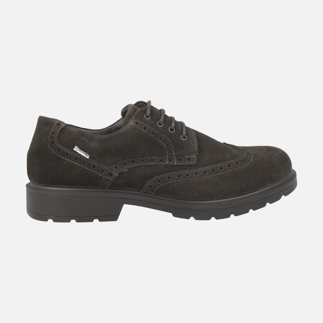 Zapatos de cordones para hombre pala vega en serraje marrón con membrana Gore tex