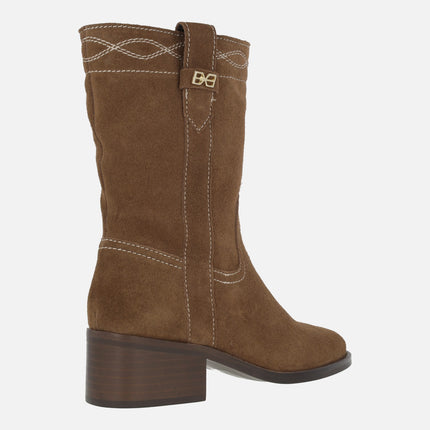 Botas Thalia en piel serraje con media caña y cremallera