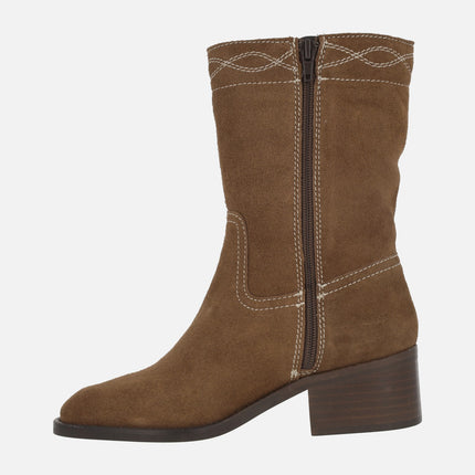 Botas Thalia en piel serraje con media caña y cremallera