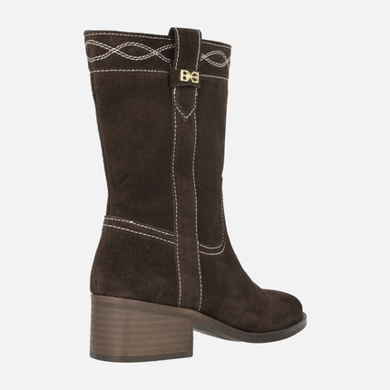 Botas Thalia en piel serraje con media caña y cremallera