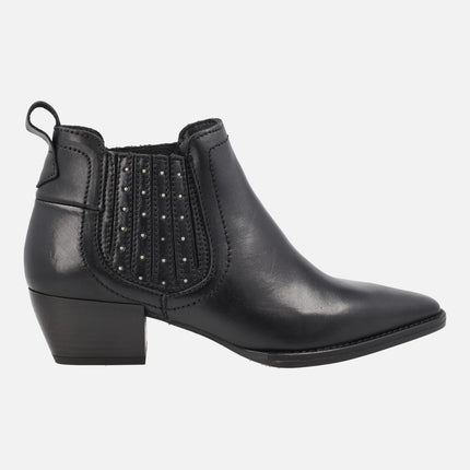 Black leather Palma Ankle Boots with elastics and studs