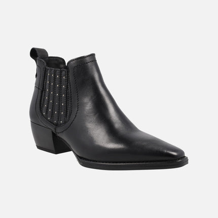 Black leather Palma Ankle Boots with elastics and studs