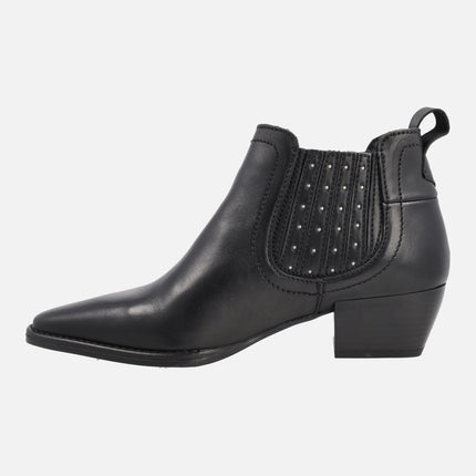 Black leather Palma Ankle Boots with elastics and studs