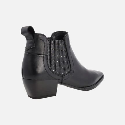Black leather Palma Ankle Boots with elastics and studs