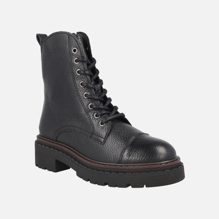 Botines negros de piel grabada Abby con cordones y cremallera