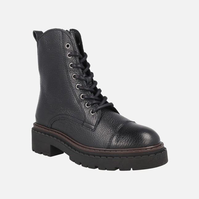 Botines negros de piel grabada Abby con cordones y cremallera