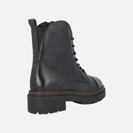 Botines negros de piel grabada Abby con cordones y cremallera