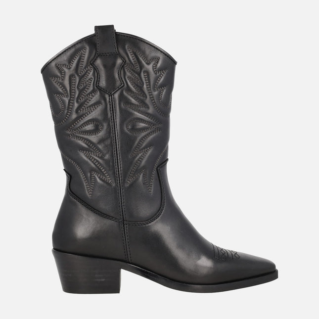 Botas negras de piel estilo cowboy con bordados Hayde