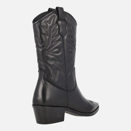 Botas negras de piel estilo cowboy con bordados Hayde